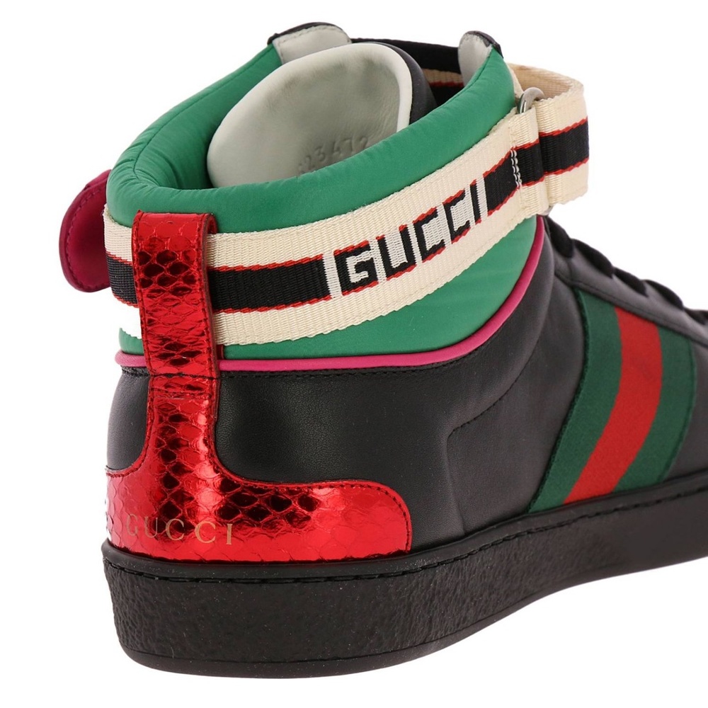 Gucci Mens Black Ace sneakers in soft leather w Web bands nylon NIB New in Box - Picture 10 of 11